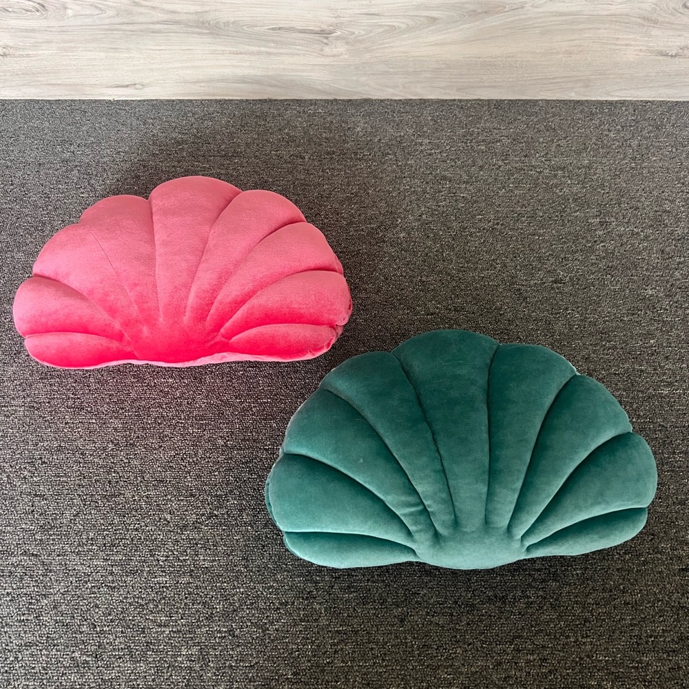 Pink and Green Shell-Shaped Pillows